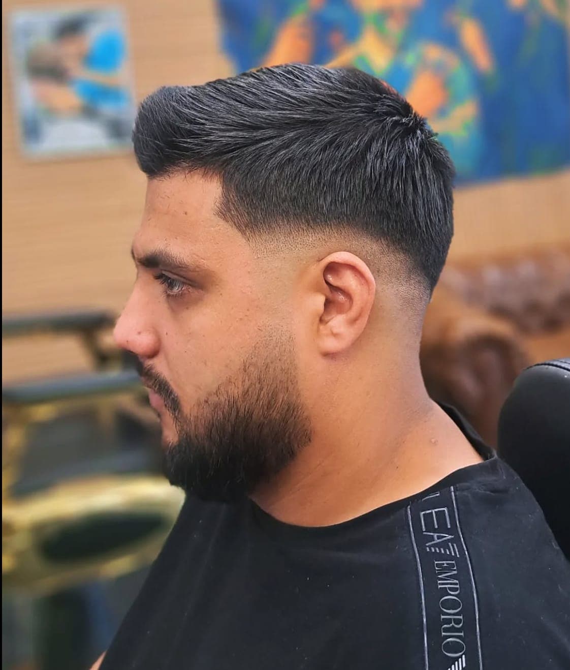 Classic taper fade haircut with beard
